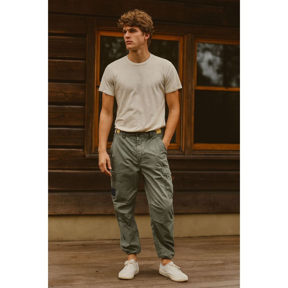 Vintage Abercrombie & Fitch Green Cargo Paratrooper Military Pants Mens Sz Large